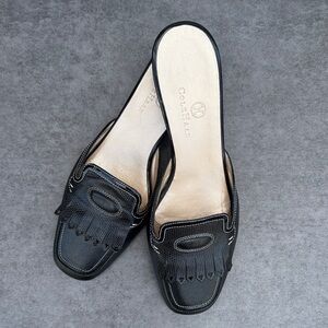 Cole Haan Black Leather Kiltie Fringe Mule Kitten Heels | 7B